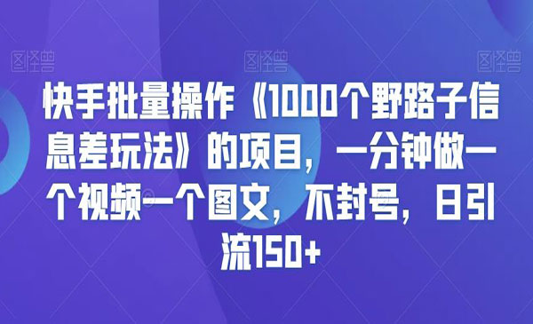 快手批量操作一千个野路子项目